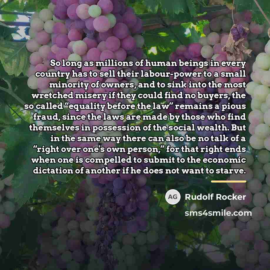 “So long as millions of human beings in every country…” quote by Rudolf Rocker