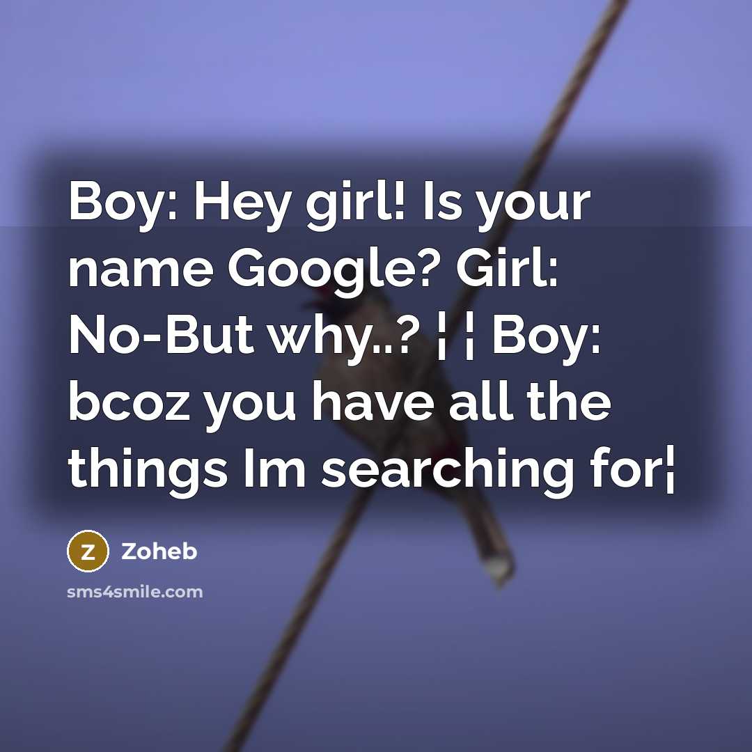 “Boy: Hey girl! Is your name Google? Girl: No-But why..? ¦ ¦ Boy: bcoz you have all the things Im searching for¦” quote by Zoheb