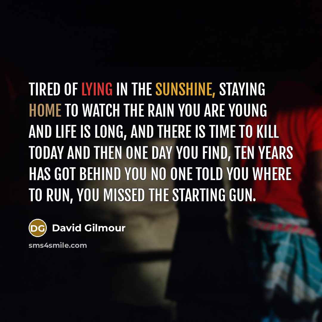 “Tired of lying in the sunshine, staying home to watch…” quote by David Gilmour