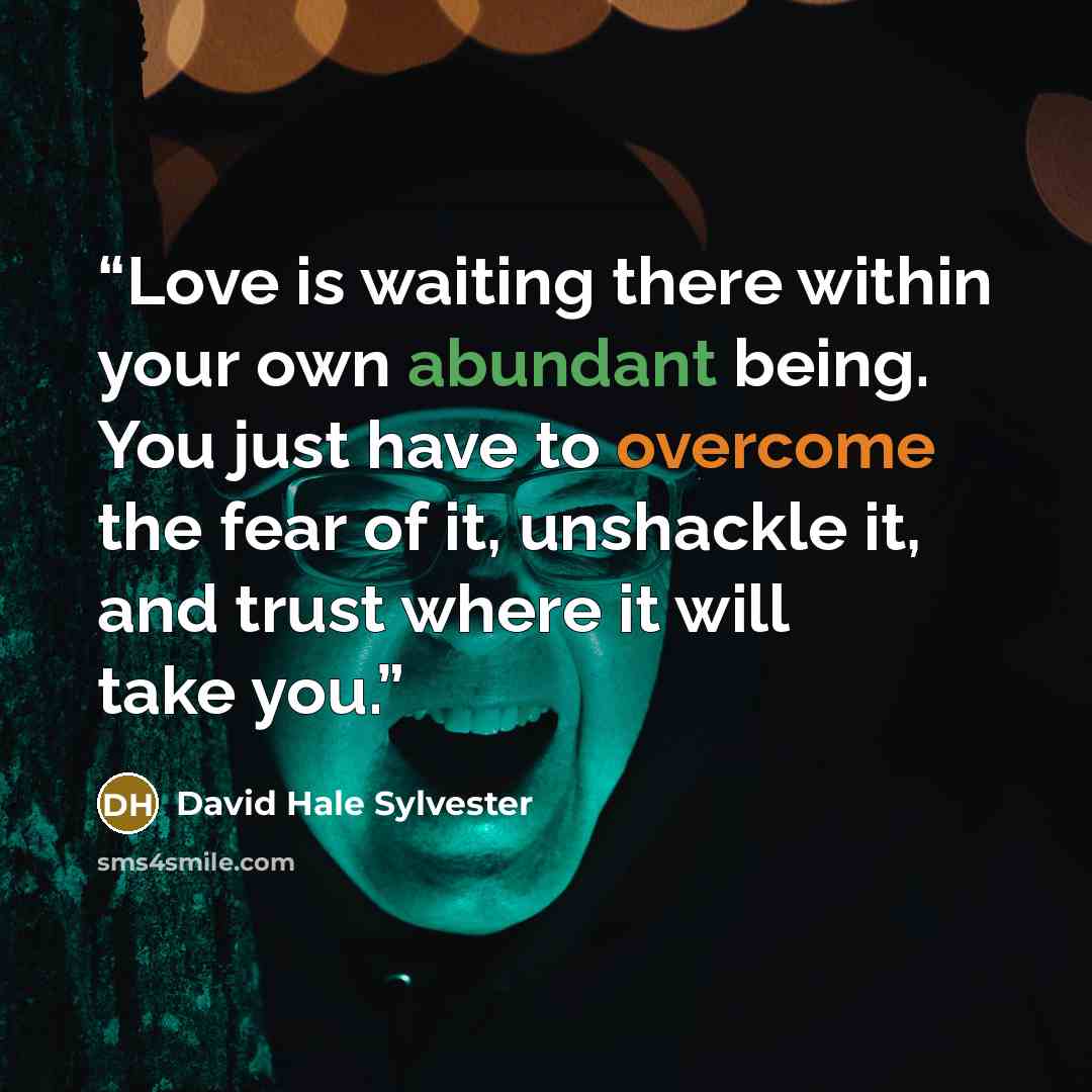 “Love is waiting there within your own abundant being. You just have to overcome the fear of it, unshackle it, and trust where it will take you.” quote by David Hale Sylvester