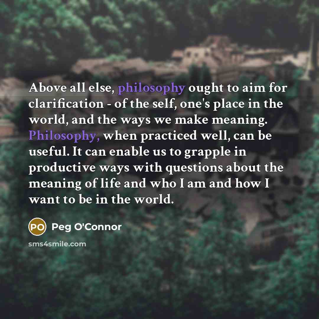 “Above all else, philosophy ought to aim for clarification -…” quote by Peg O'Connor