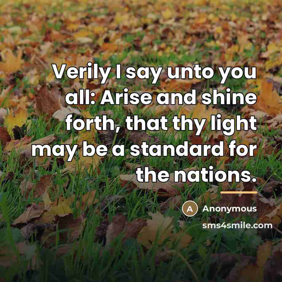 “Verily I say unto you all: Arise and shine forth,…” quote by Doctrine and covenants 115:5