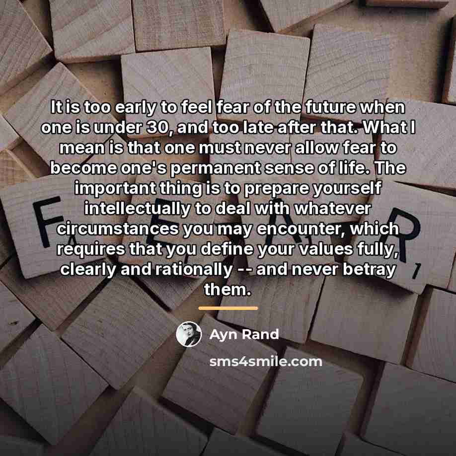 “It is too early to feel fear of the future…” quote by Ayn Rand