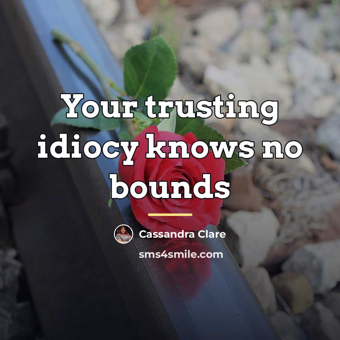 “Your trusting idiocy knows no bounds…” quote by Cassandra Clare