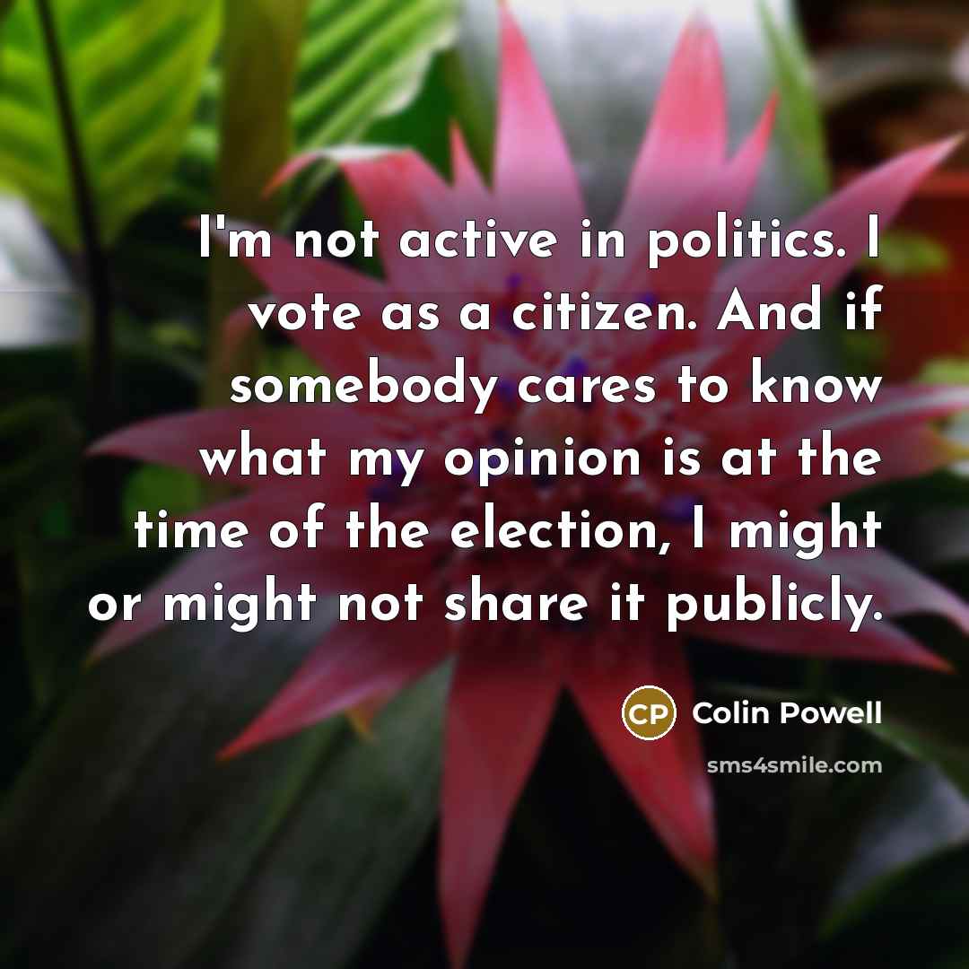 “I'm not active in politics. I vote as a citizen.…” quote by Colin Powell