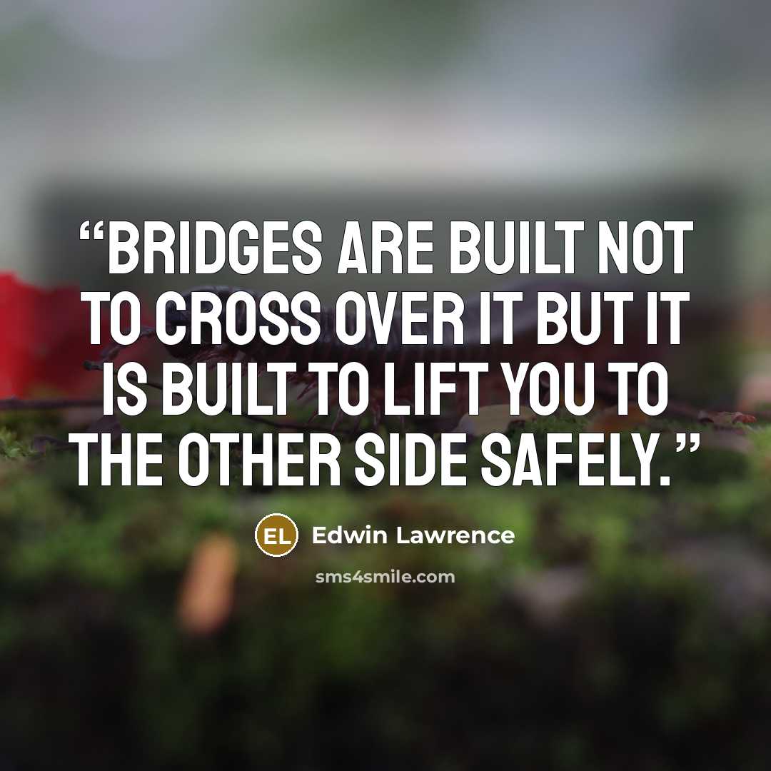 “Bridges are built not to cross over it but it is built to lift you to the other side safely.” quote by Edwin Lawrence