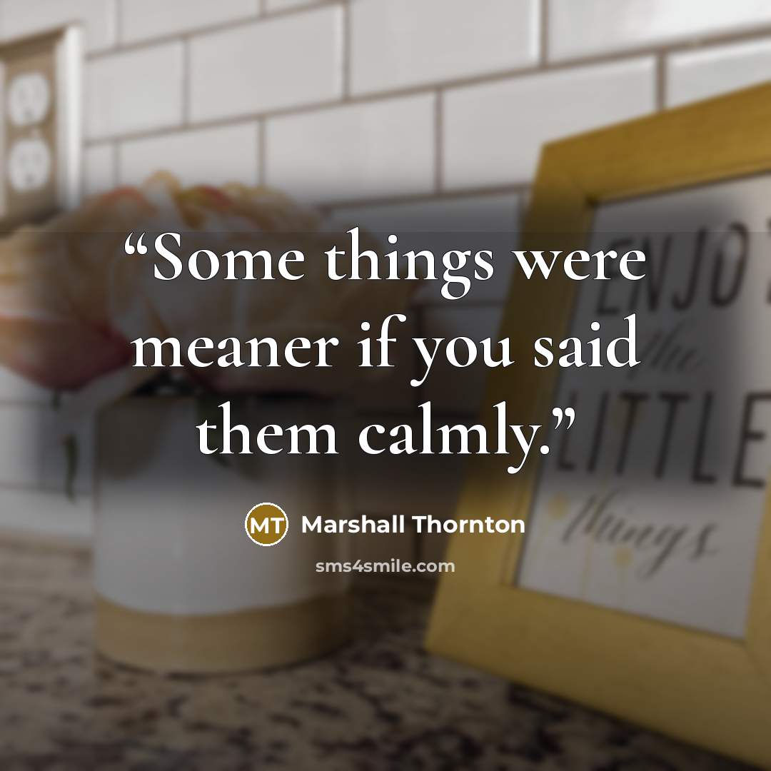 “Some things were meaner if you said them calmly.” quote by Marshall Thornton
