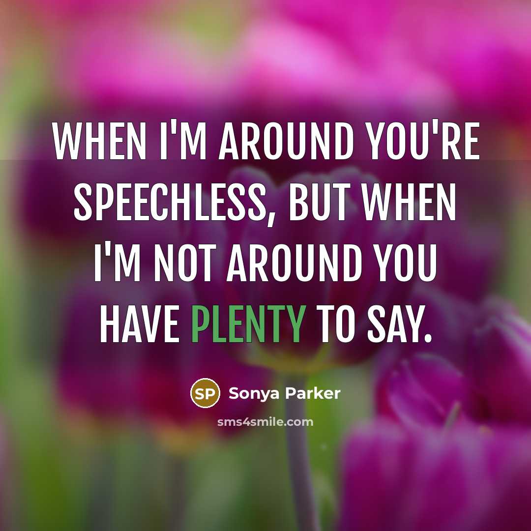 “When I'm around you're speechless, but when I'm not around…” quote by SONYA PARKER