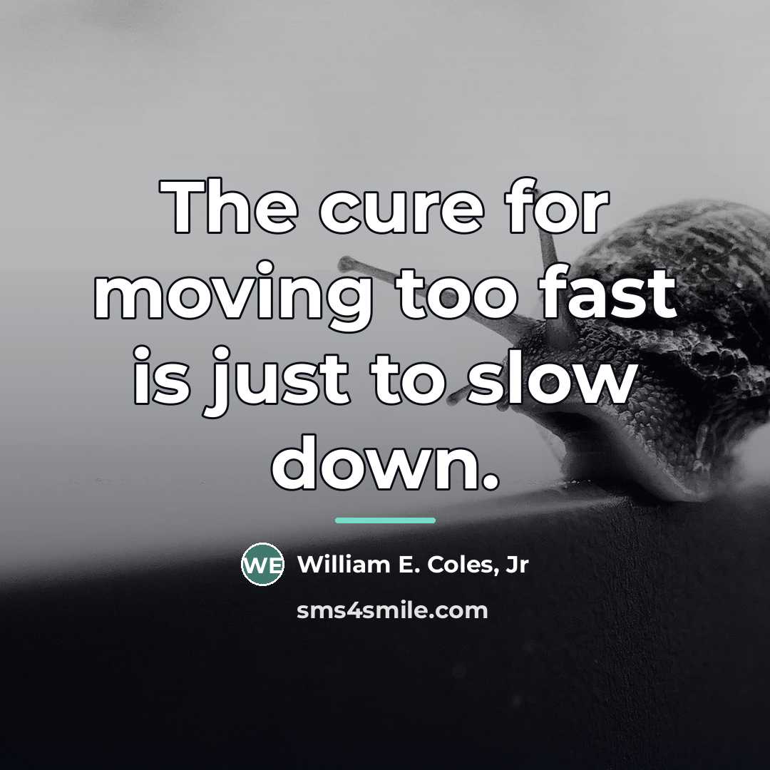 “The cure for moving too fast is just to slow…” quote by William E. Coles Jr