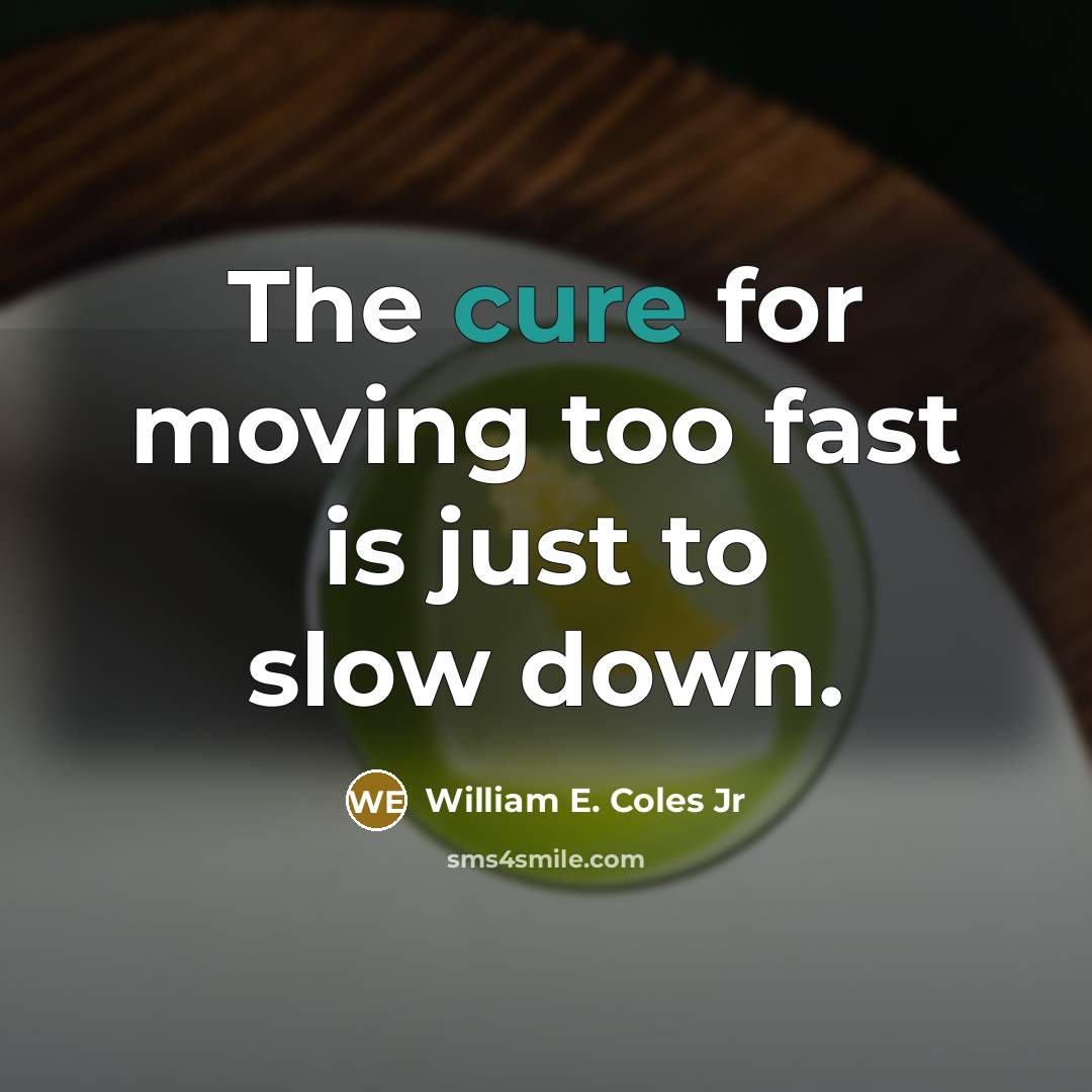“The cure for moving too fast is just to slow down.” quote by William E. Coles Jr