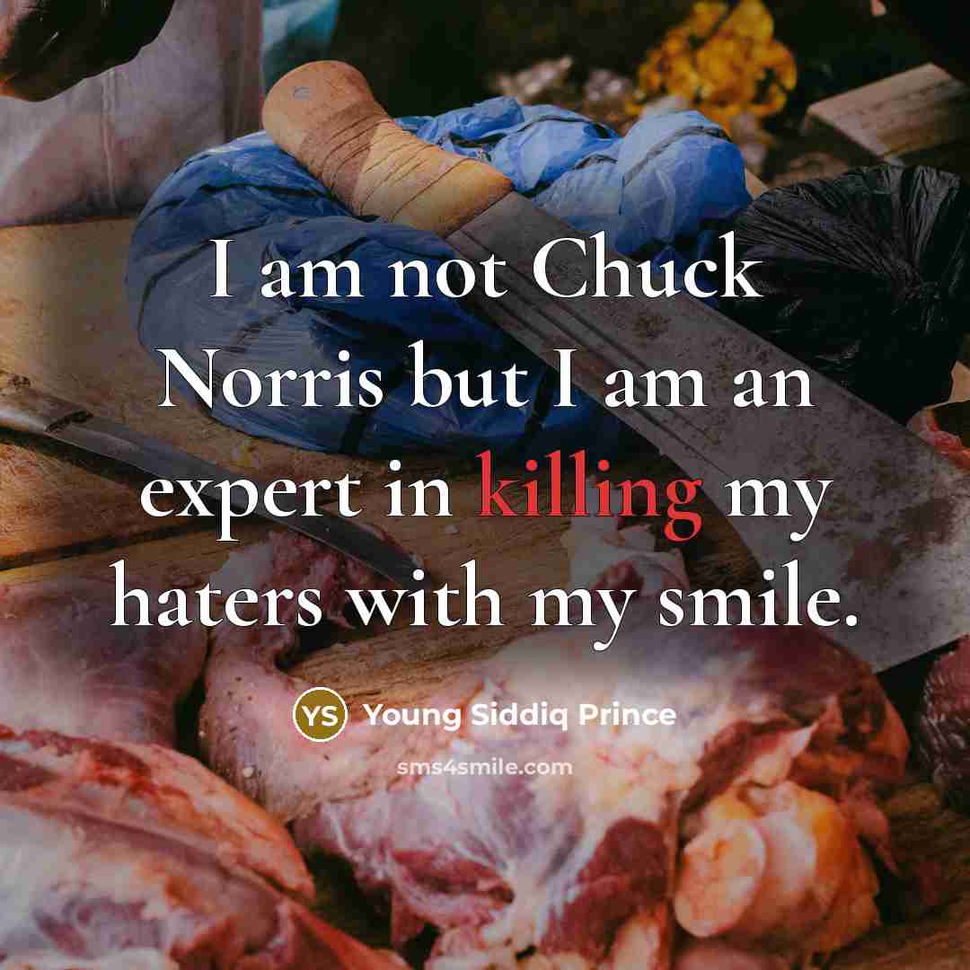 “I am not Chuck Norris but I am an expert in killing my haters with my smile.” quote by Young Siddiq Prince