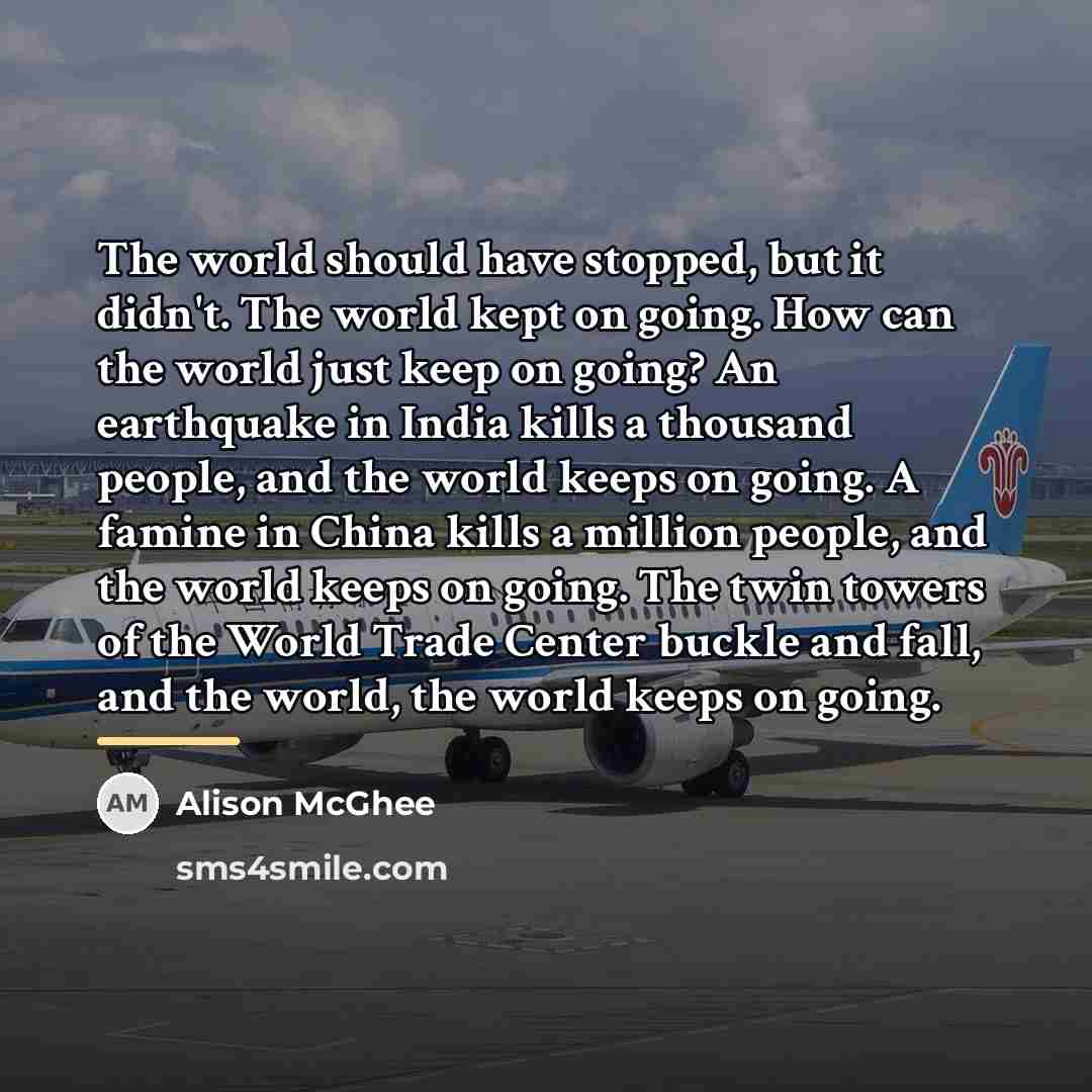 “The world should have stopped, but it didn't. The world…” quote by Alison McGhee