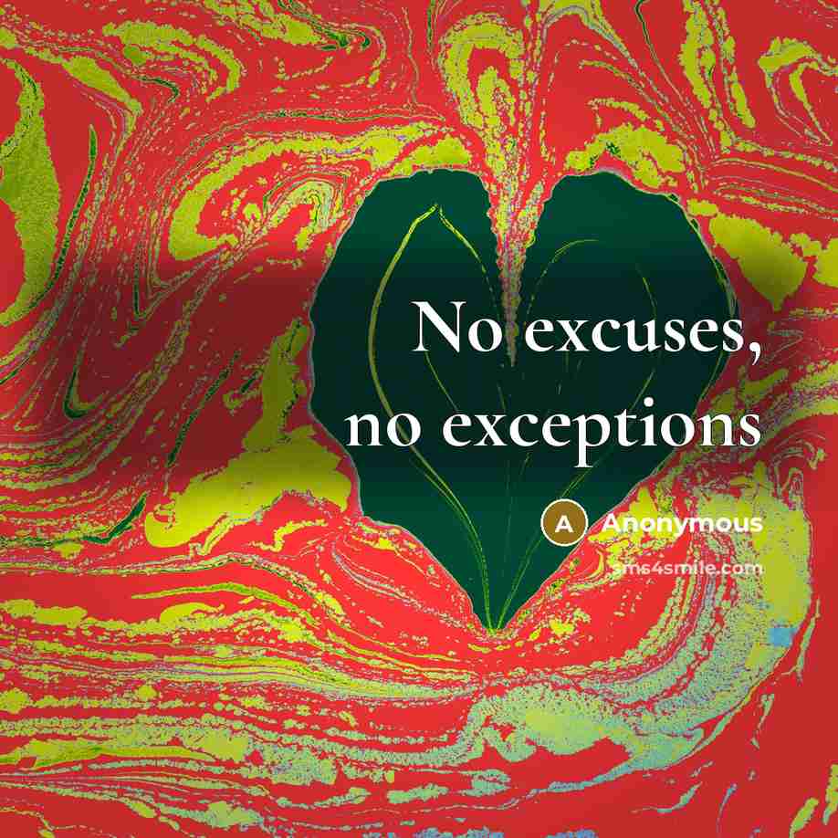 “No excuses, no exceptions” quote by Anonymous
