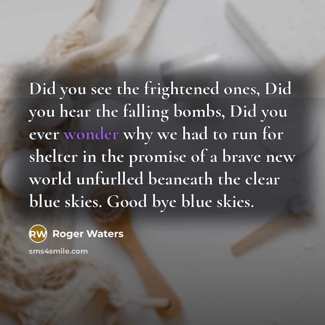 “Did you see the frightened ones, Did you hear the…” quote by Roger Waters