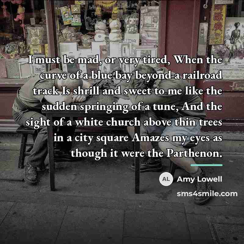 “I must be mad, or very tired, When the curve…” quote by Amy Lowell