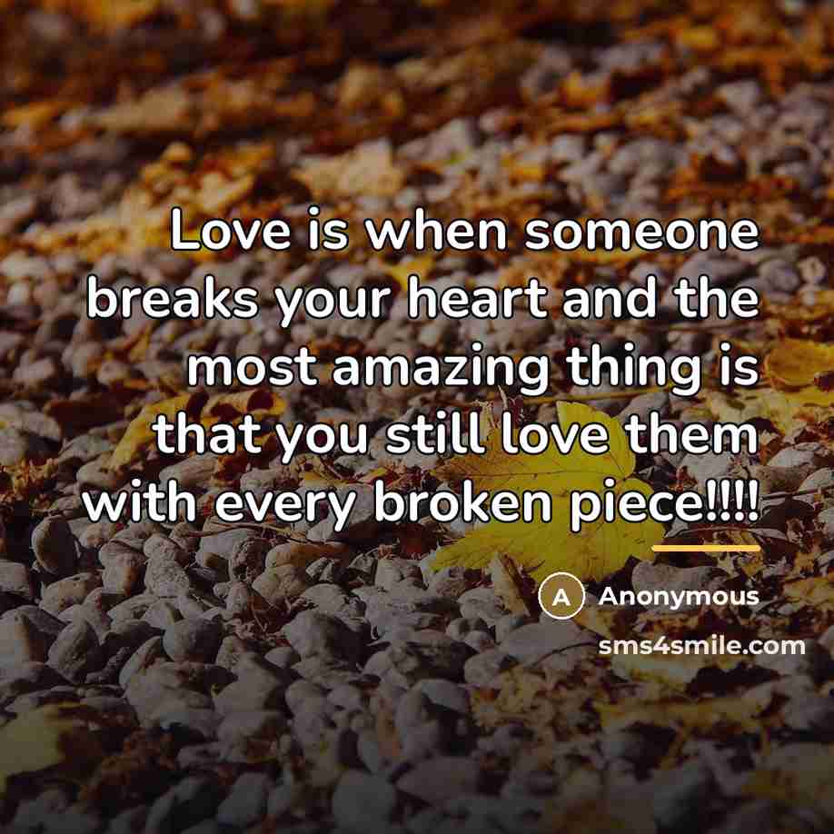 “Love is when someone breaks your heart and the most…” quote by Anonymous