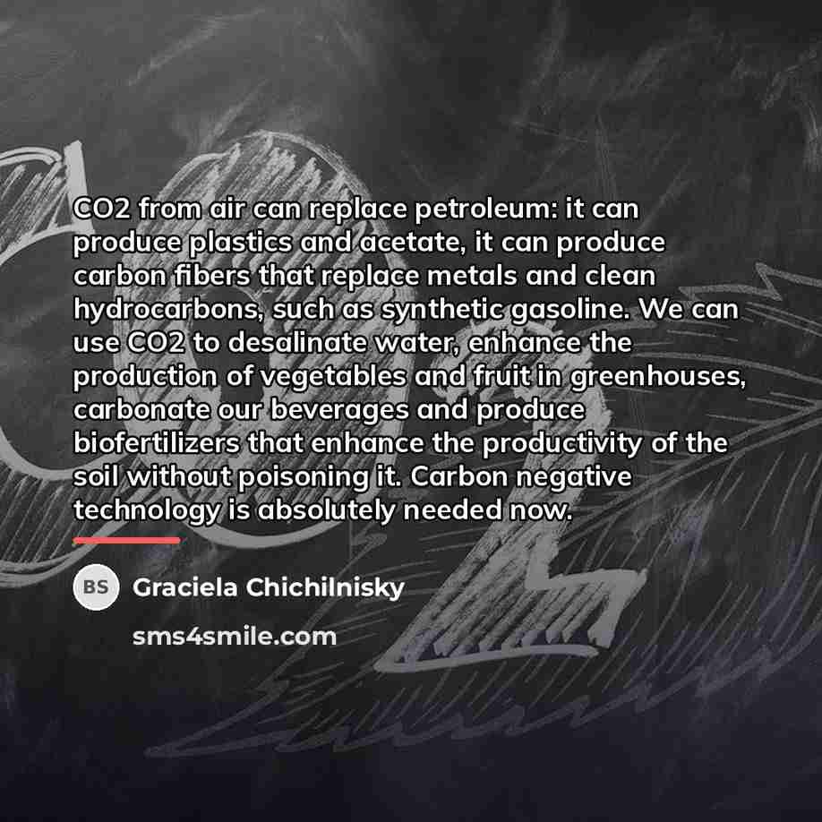 “CO2 from air can replace petroleum: it can produce plastics…” quote by Graciela Chichilnisky