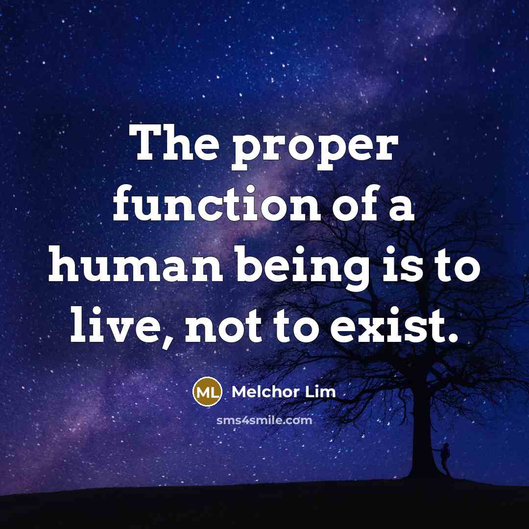 “The proper function of a human being is to live, not to exist.” quote by Melchor Lim