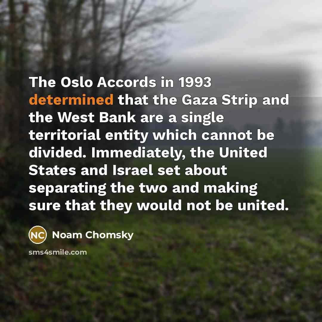 “The Oslo Accords in 1993 determined that the Gaza Strip…” quote by Noam Chomsky