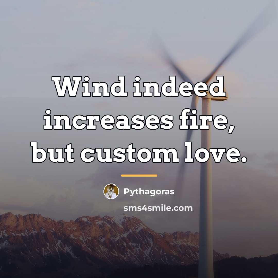 “Wind indeed increases fire, but custom love.…” quote by Pythagoras
