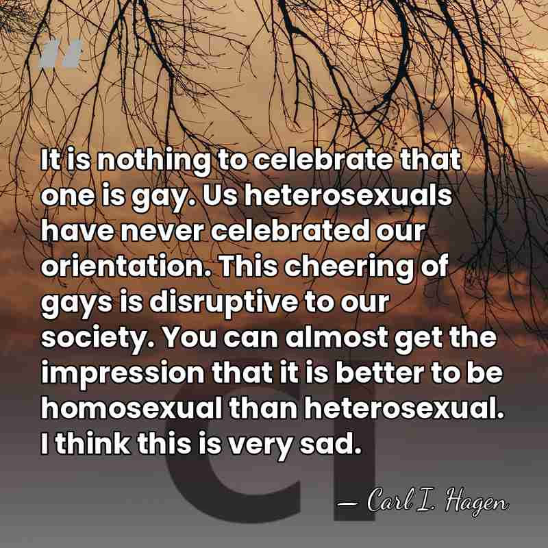 It is nothing to celebrate that one is gay. Us heterosexuals have&hellip; - Carl I. Hagen