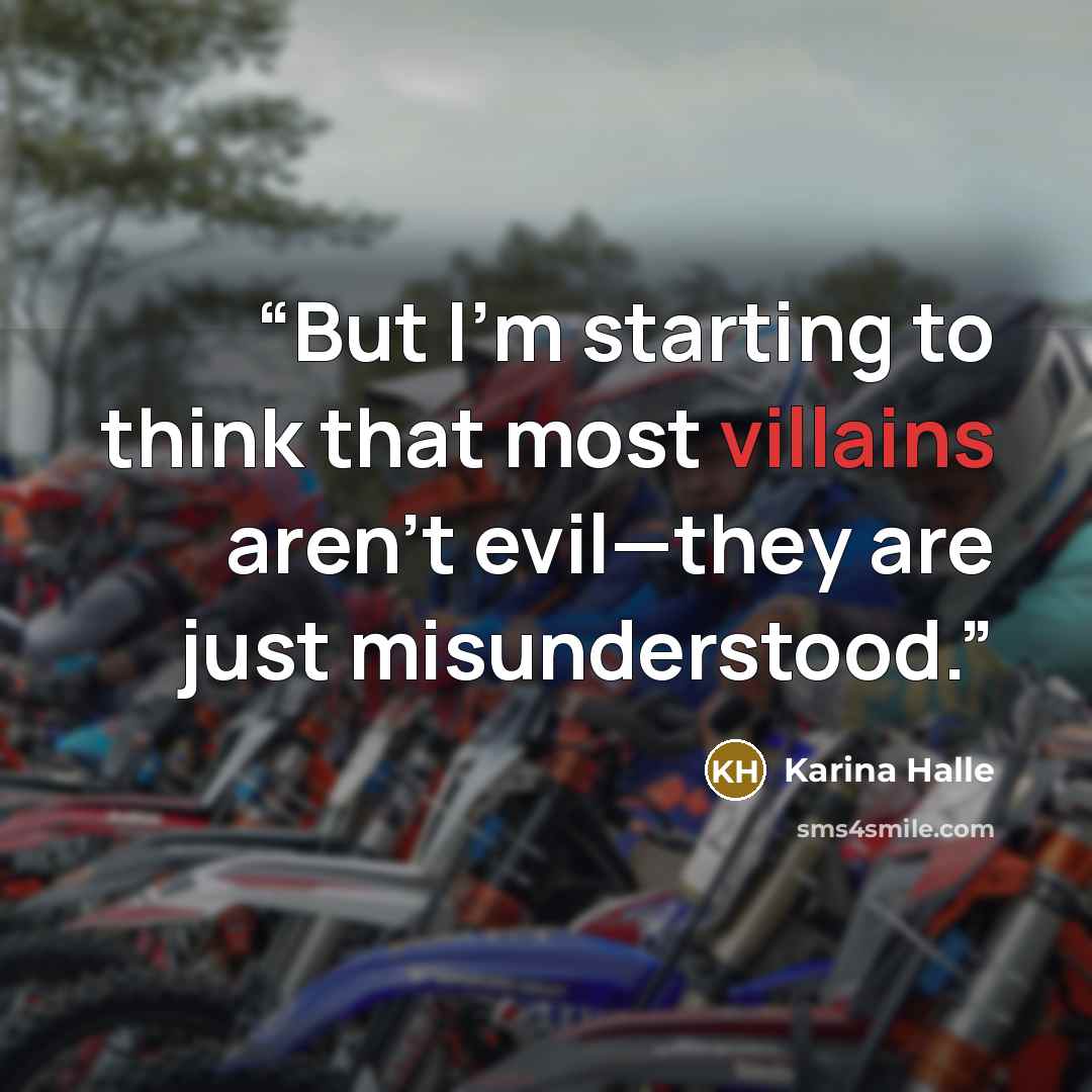 “But I’m starting to think that most villains aren’t evil—they are just misunderstood.” quote by Karina Halle