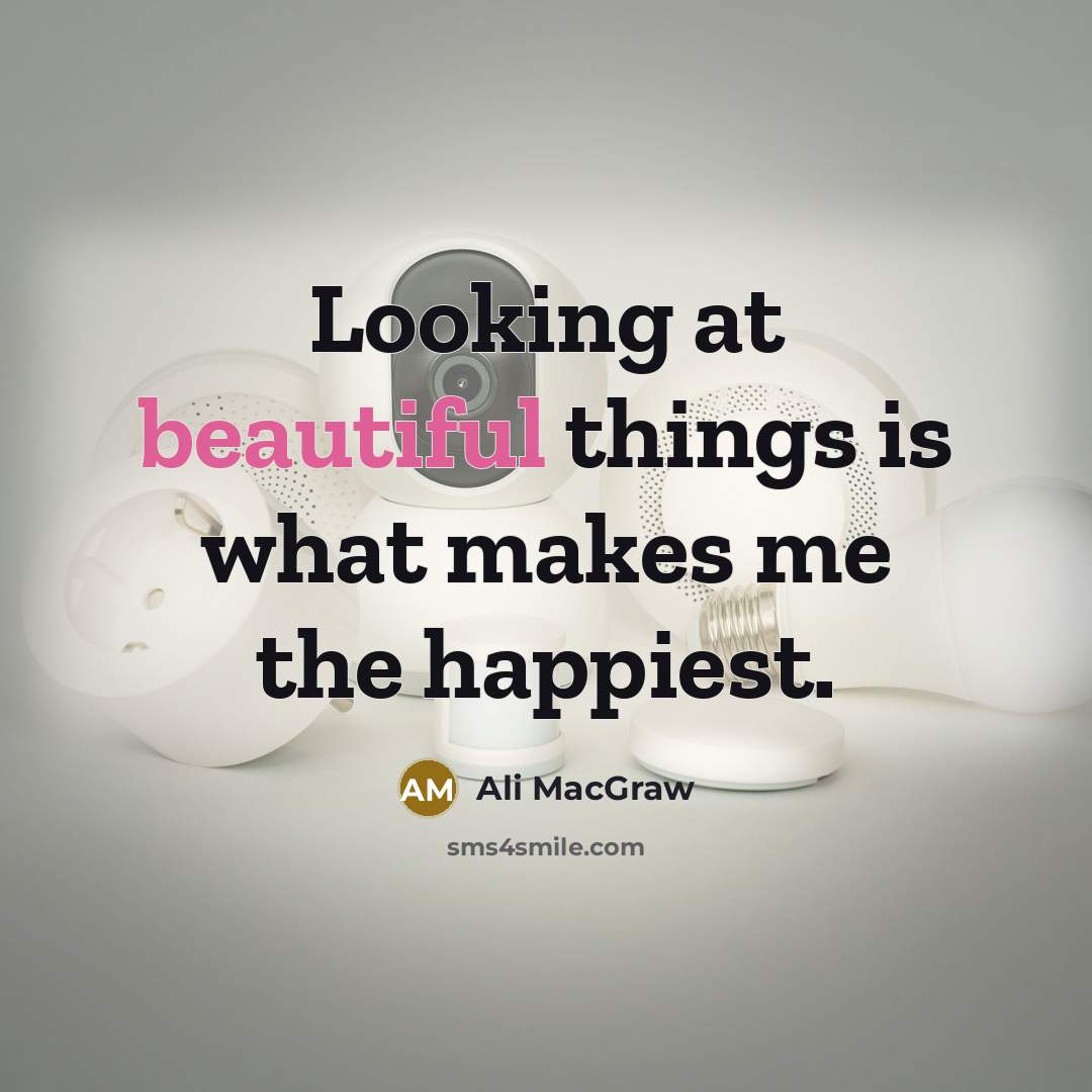 “Looking at beautiful things is what makes me the happiest.…” quote by Ali MacGraw