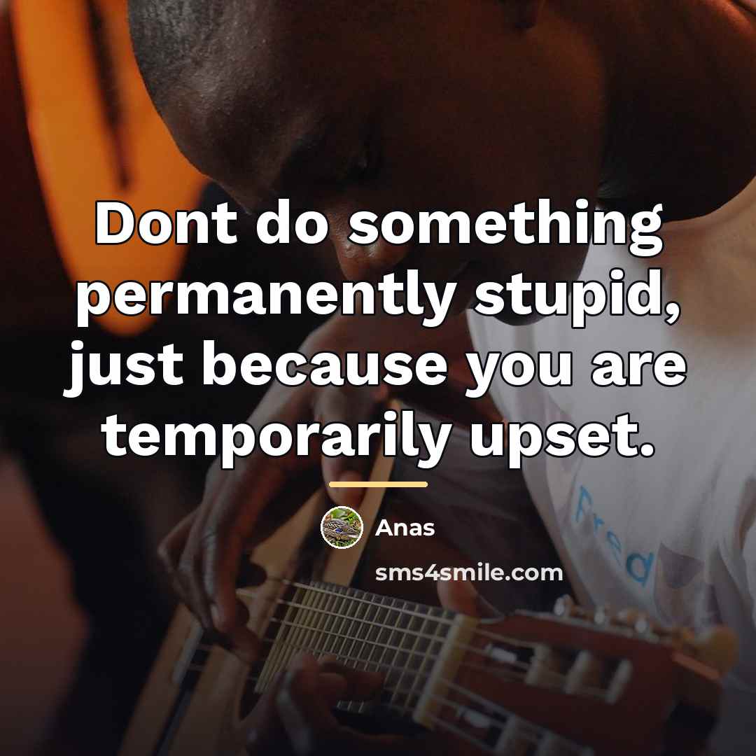 “Dont do something permanently stupid, just because you are temporarily…” quote by Anas