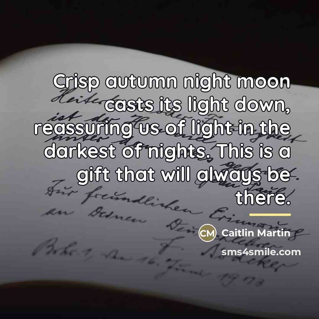 “Crisp autumn night moon casts its light down, reassuring us…” quote by Caitlin Martin