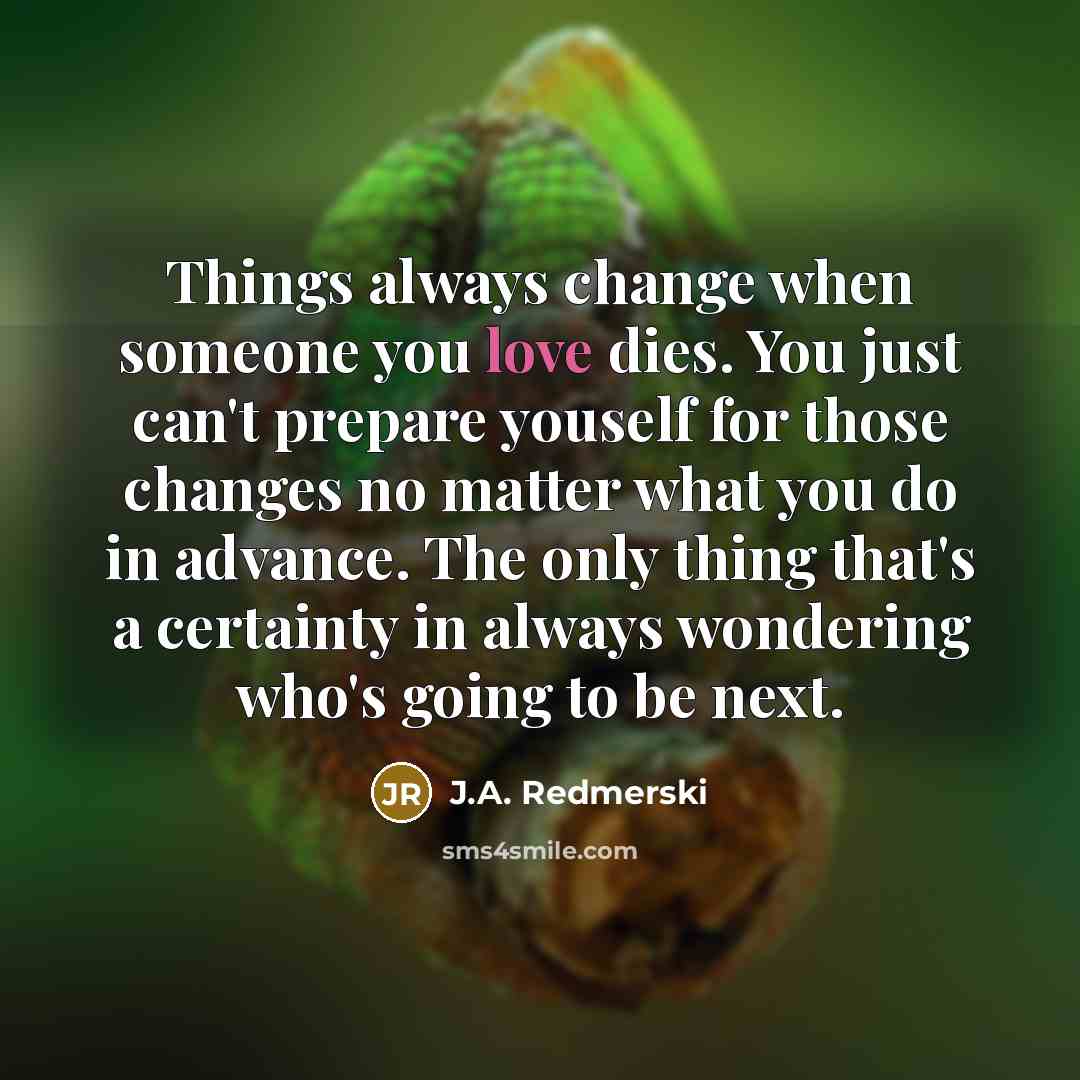 “Things always change when someone you love dies. You just…” quote by J.A. Redmerski