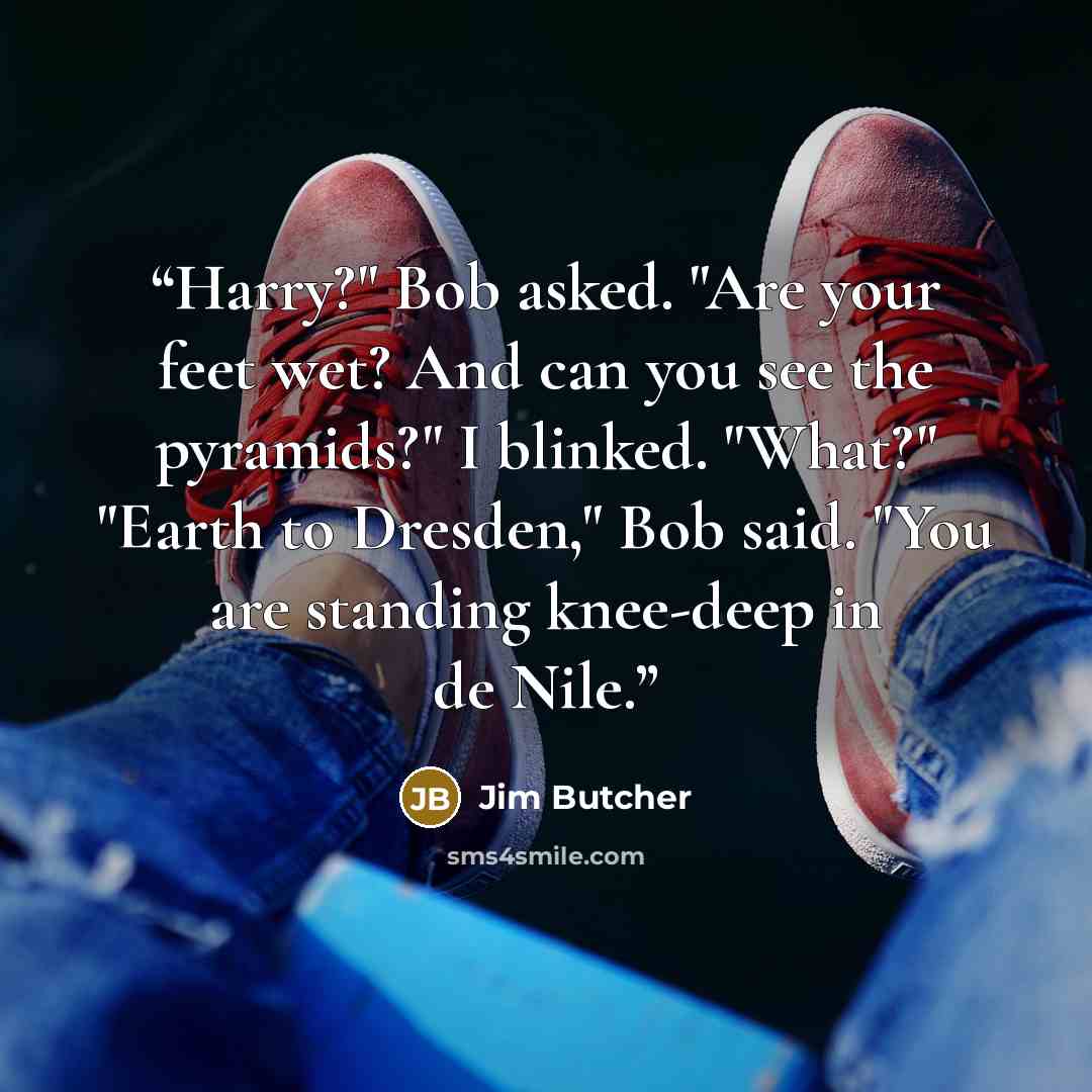 “Harry?" Bob asked. "Are your feet wet? And can you see the pyramids?" I blinked. "What?" "Earth to Dresden," Bob said. "You are standing knee-deep in de Nile.” quote by Jim Butcher