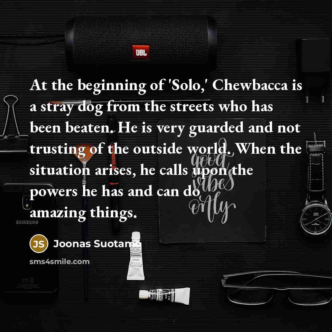“At the beginning of 'Solo,' Chewbacca is a stray dog…” quote by Joonas Suotamo