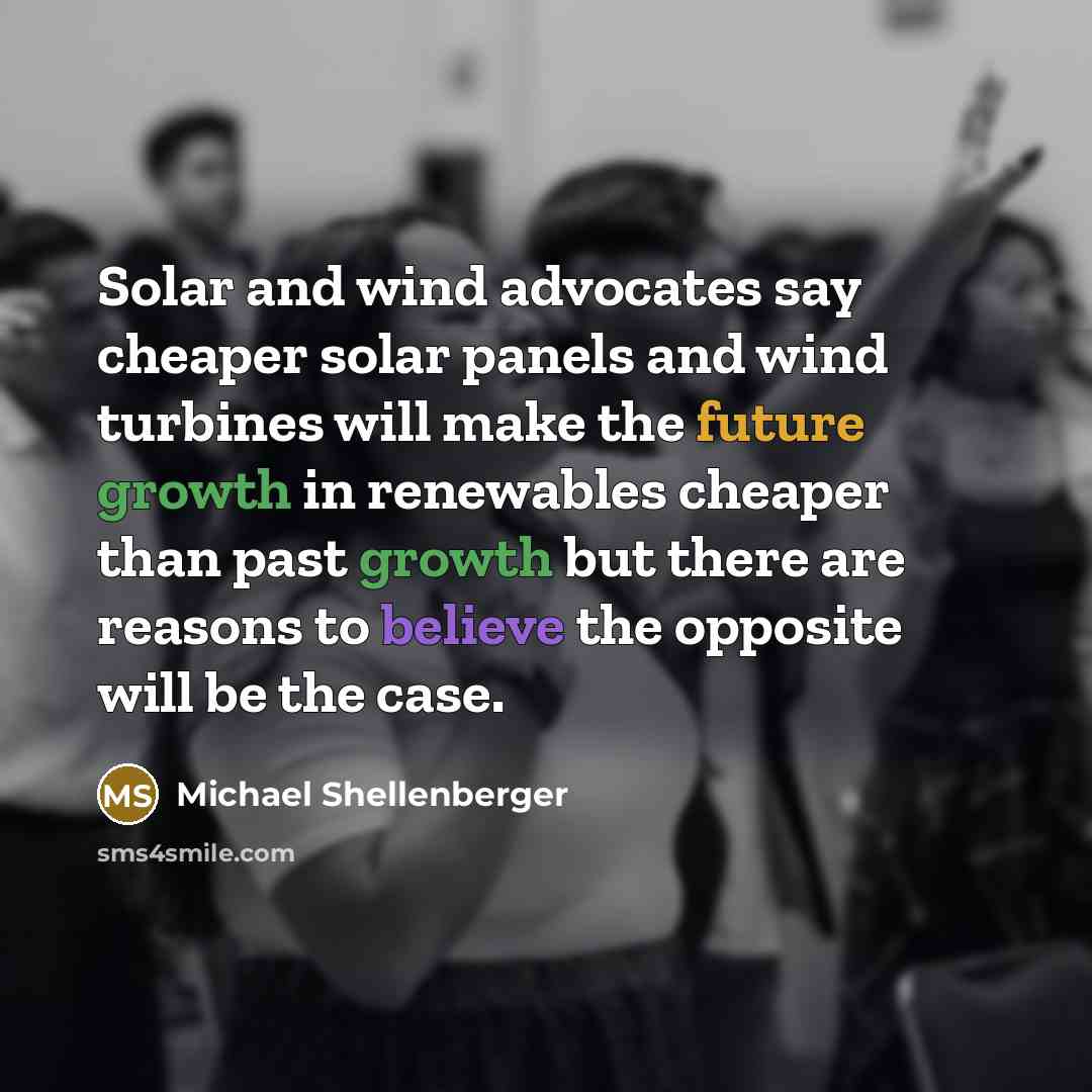 “Solar and wind advocates say cheaper solar panels and wind…” quote by Michael Shellenberger