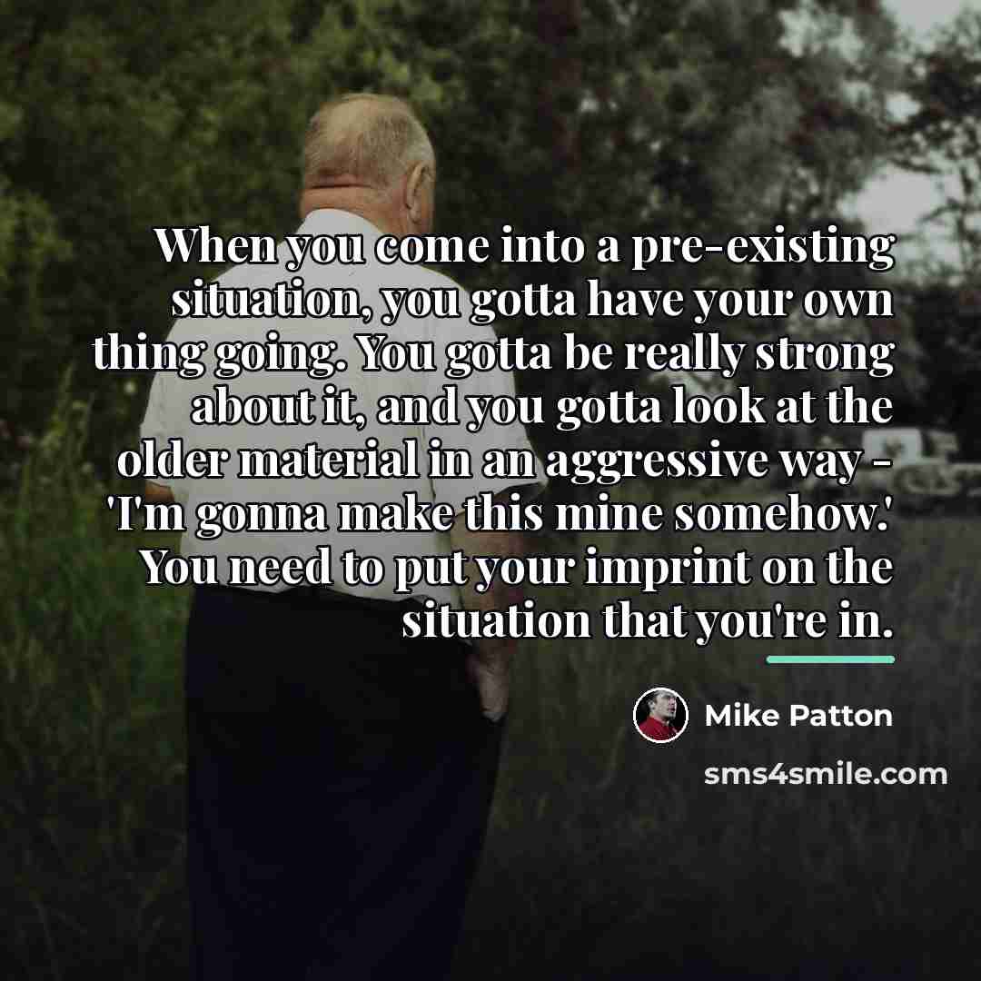 “When you come into a pre-existing situation, you gotta have…” quote by Mike Patton