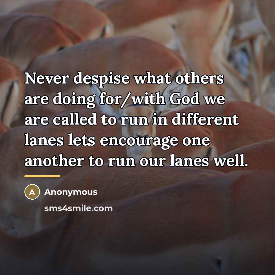 “Never despise what others are doing for/with God we are…” quote by Anonymous