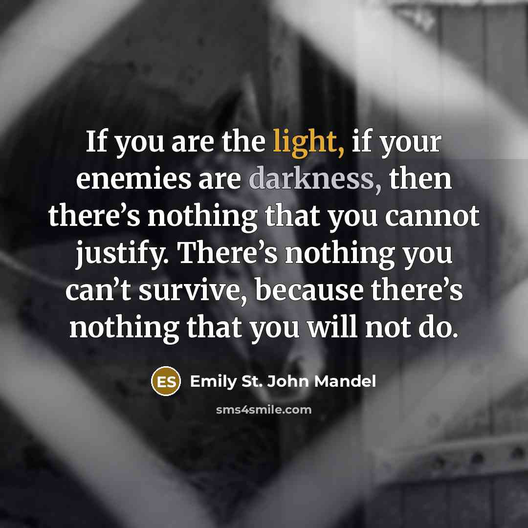 “If you are the light, if your enemies are darkness,…” quote by Emily St. John Mandel