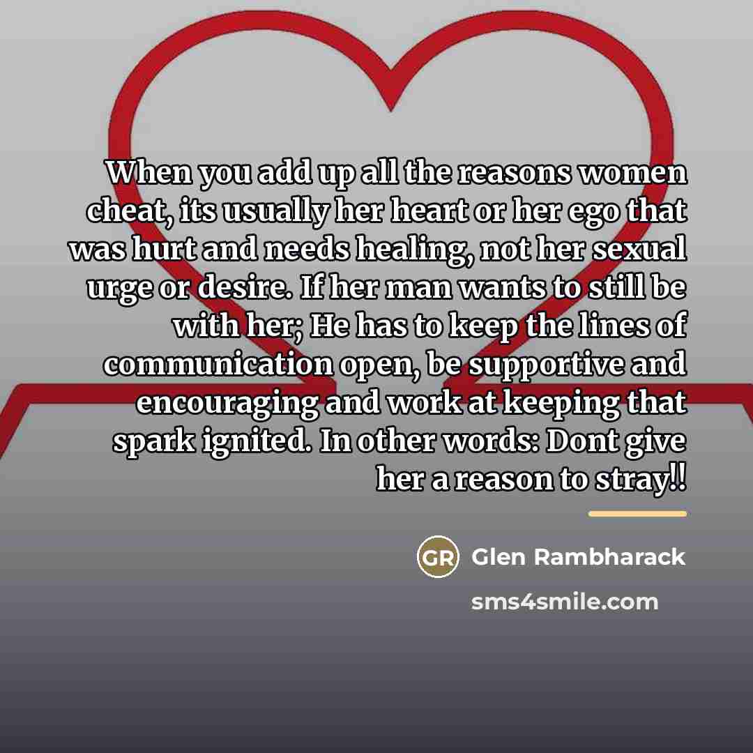 “When you add up all the reasons women cheat, its…” quote by Glen Rambharack