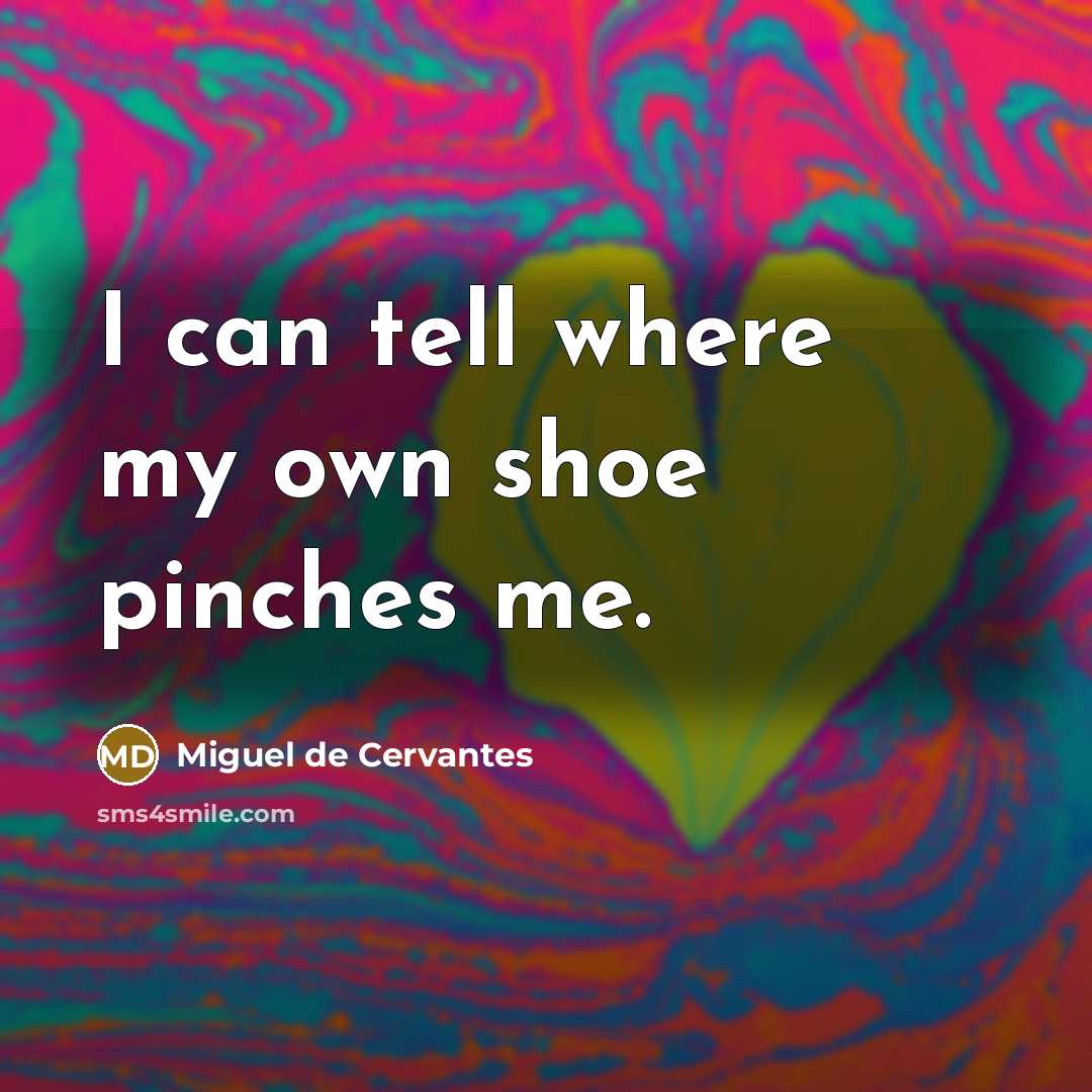 “I can tell where my own shoe pinches me.” quote by Miguel de Cervantes