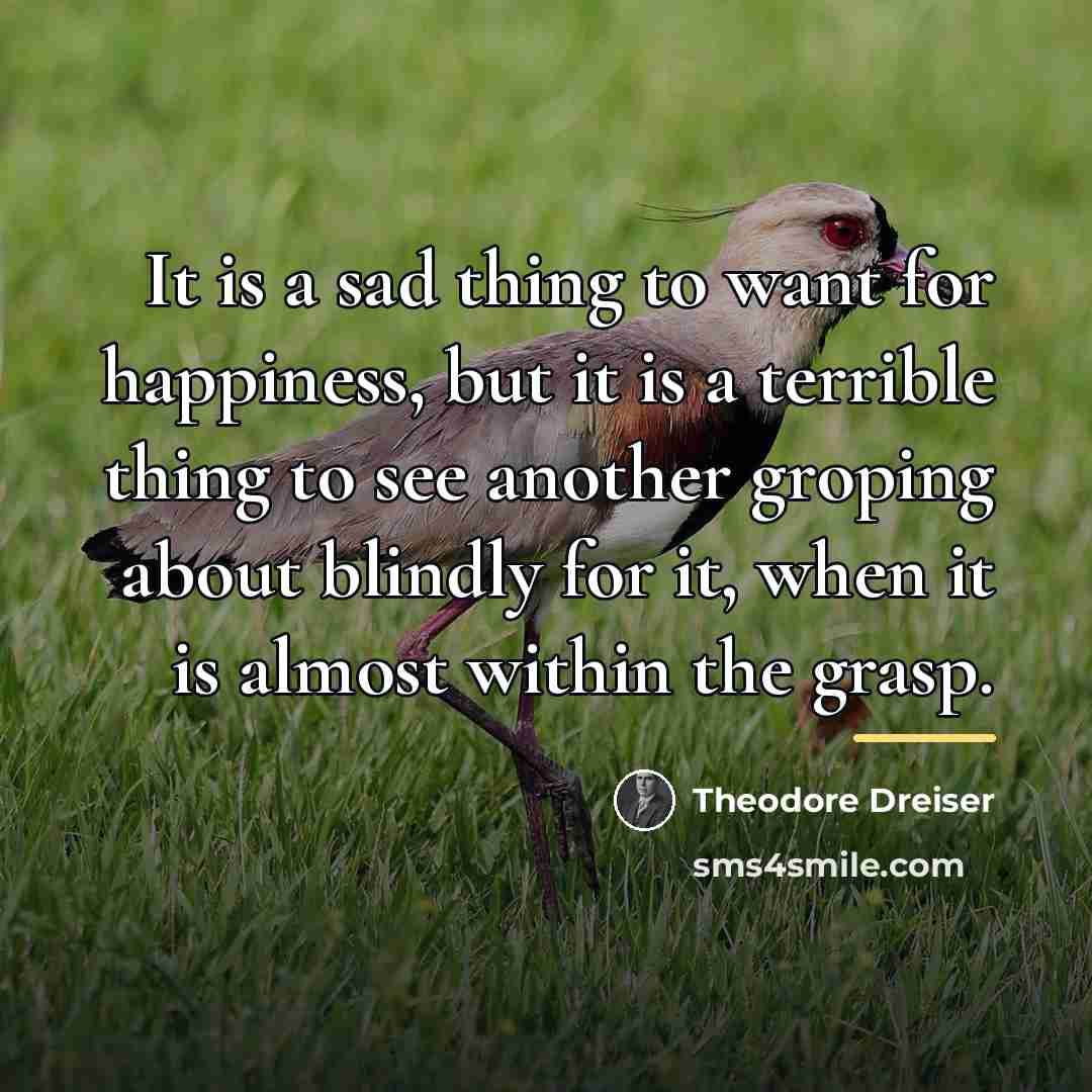 “It is a sad thing to want for happiness, but…” quote by Theodore Dreiser