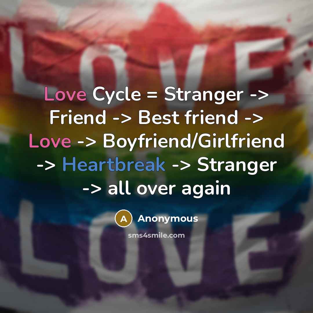 “Love Cycle = Stranger -> Friend -> Best friend ->…” quote by Anonymous