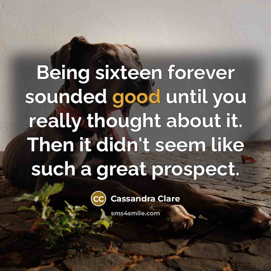 “Being sixteen forever sounded good until you really thought about…” quote by Cassandra Clare