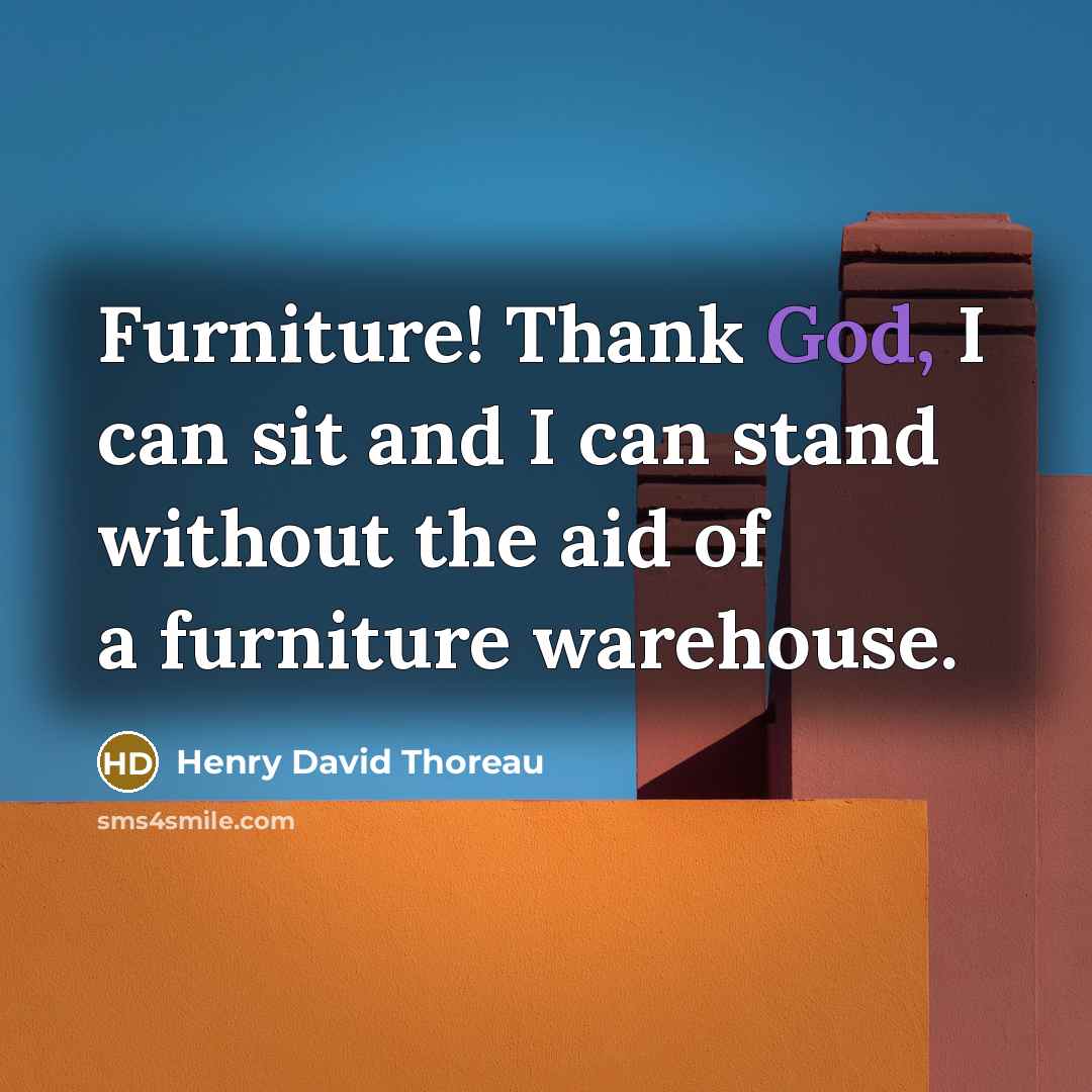 “Furniture! Thank God, I can sit and I can stand…” quote by Henry David Thoreau