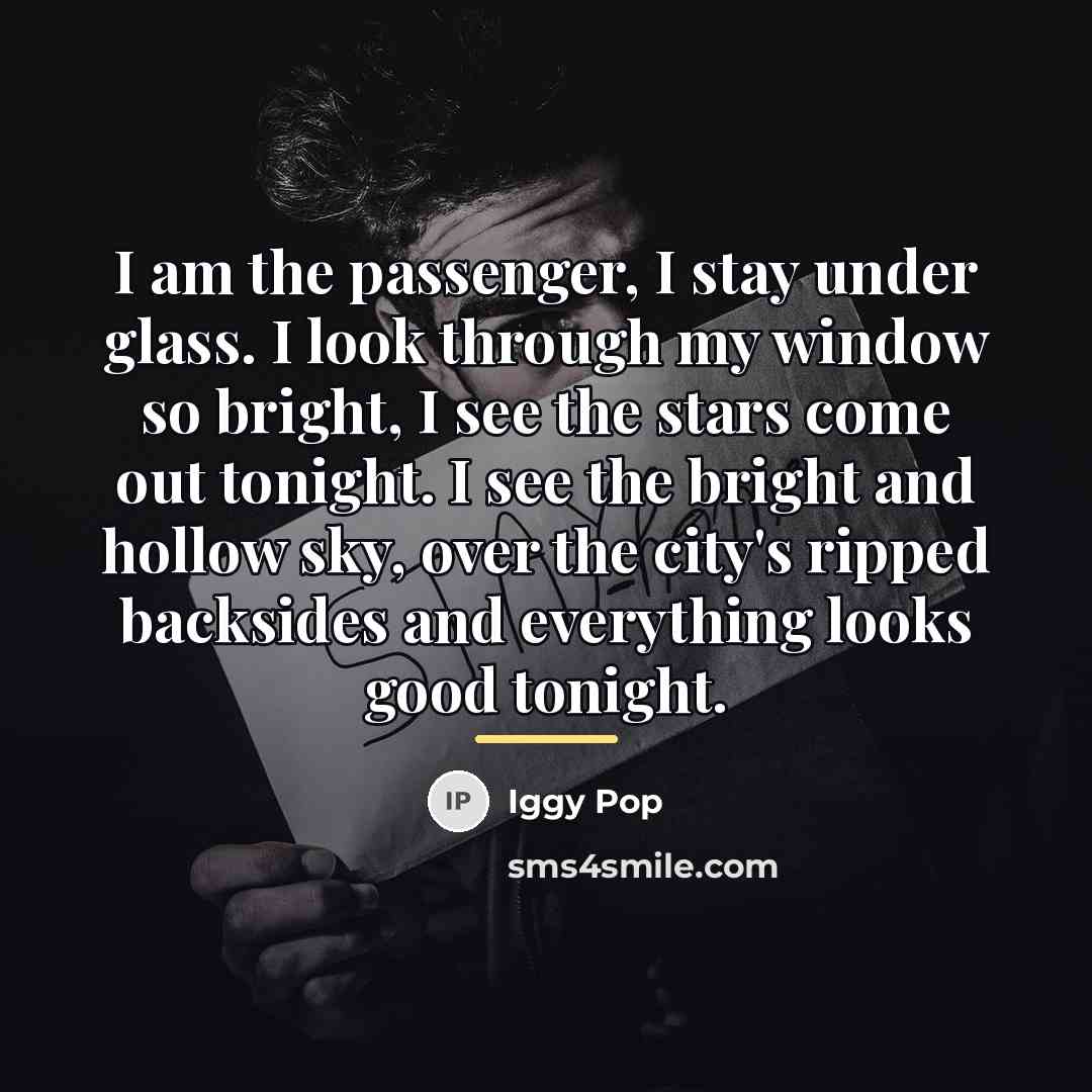 “I am the passenger, I stay under glass. I look…” quote by Iggy Pop