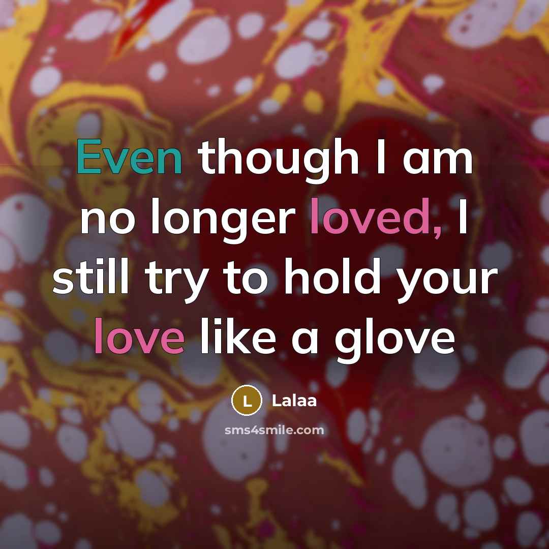 “Even though I am no longer loved, I still try to hold your love like a glove” quote by Lalaa