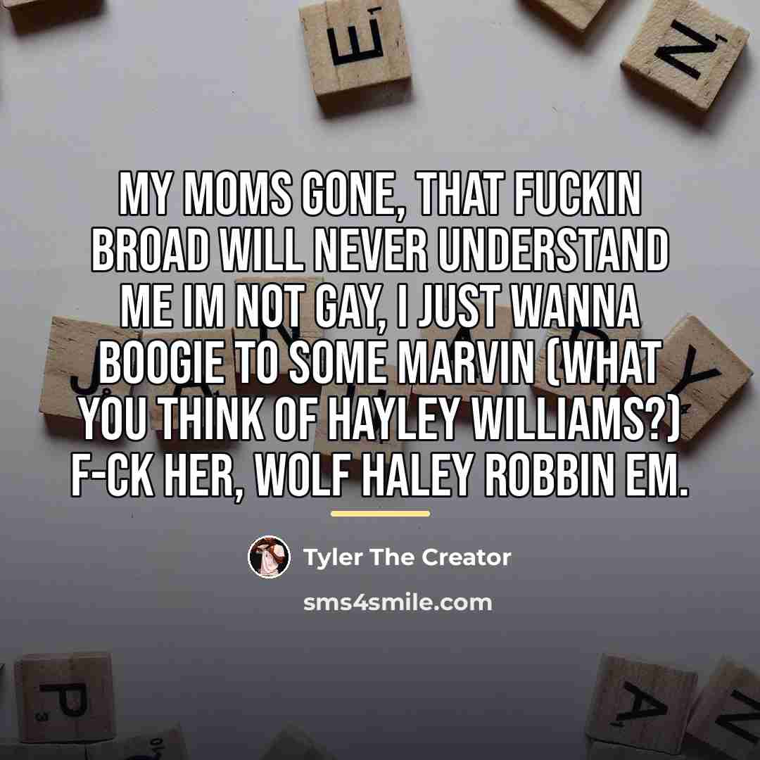 “My moms gone, that fuckin broad will never understand me…” quote by Tyler The Creator