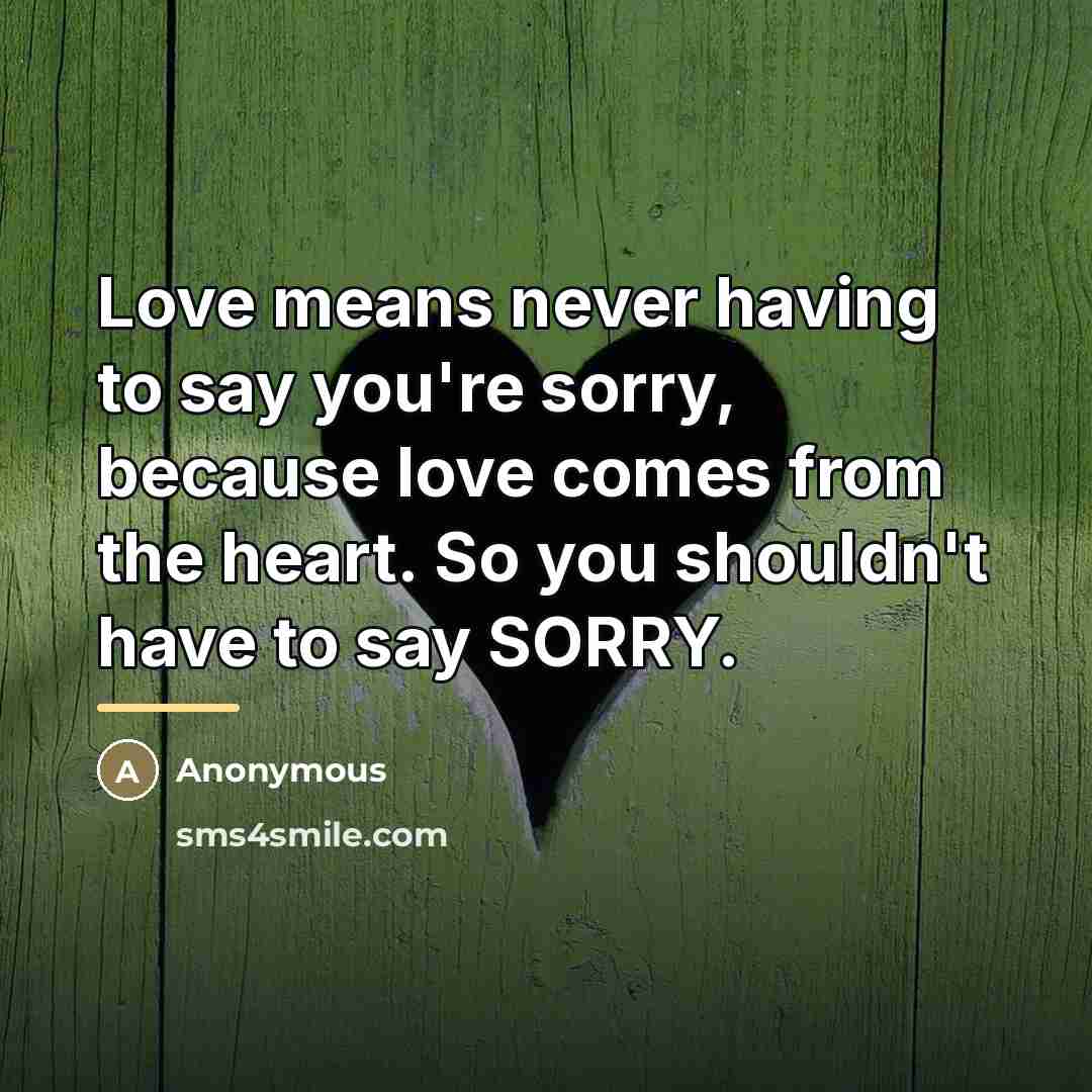 “Love means never having to say you're sorry, because love…” quote by Anonymous