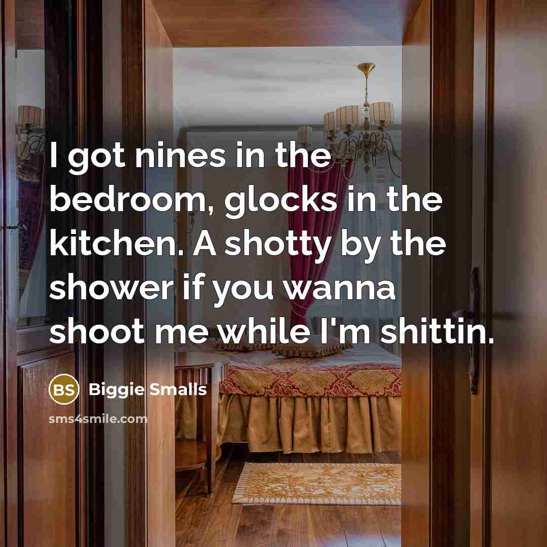 “I got nines in the bedroom, glocks in the kitchen.…” quote by Biggie Smalls
