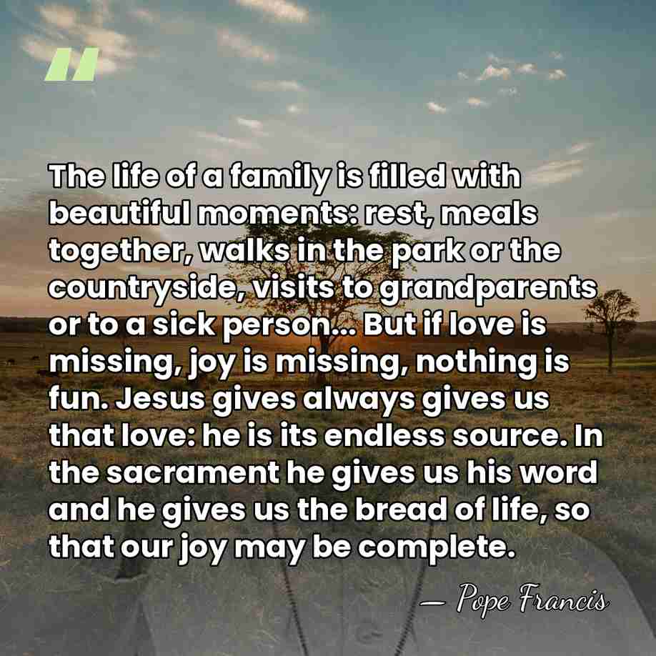 The life of a family is filled with beautiful moments: rest, meals&hellip; - Pope Francis