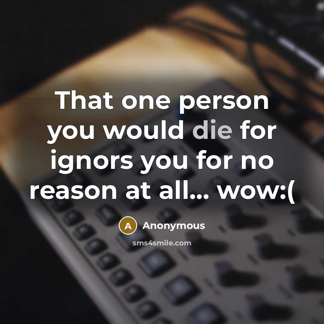 “That one person you would die for ignors you for no reason at all… wow:(” quote by Anonymous