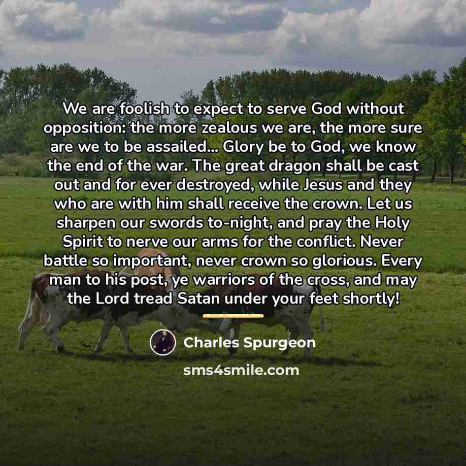 “We are foolish to expect to serve God without opposition:…” quote by Charles Spurgeon